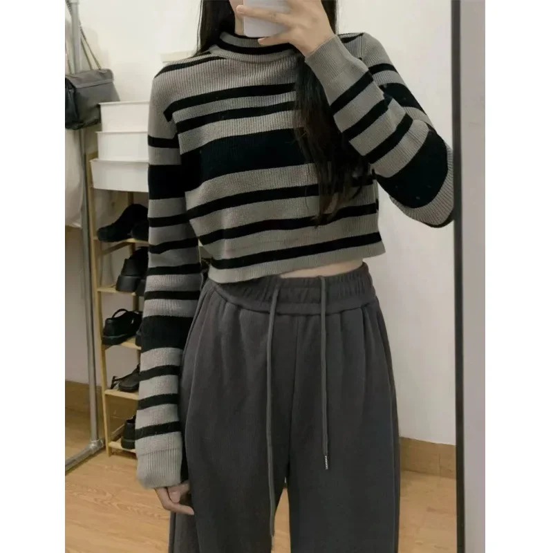 Осень 2024 новый модный полосатый вязаный свитер и повседневные брюки комплект из 2