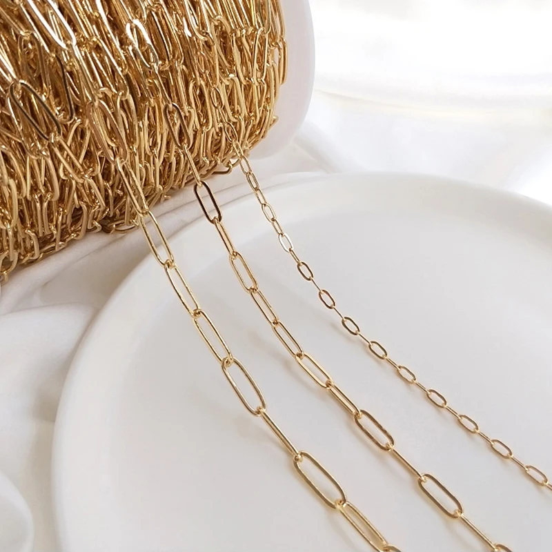 

1 Meter 14K Gold Plated Metal Paperclip Chains Oval Link Cable Chains Bulk For DIY Jewelry Making Necklace Bracelet Findings