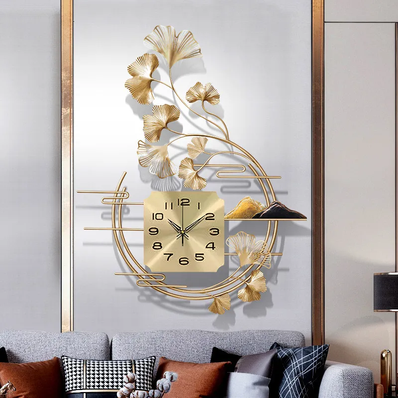 

Nordic Luxury Wrought Iron Gold Watch Wall Clocks Home Livingroom 3D Mute Clock Wall Mural Decoration Hotel Wall Sticker Crafts