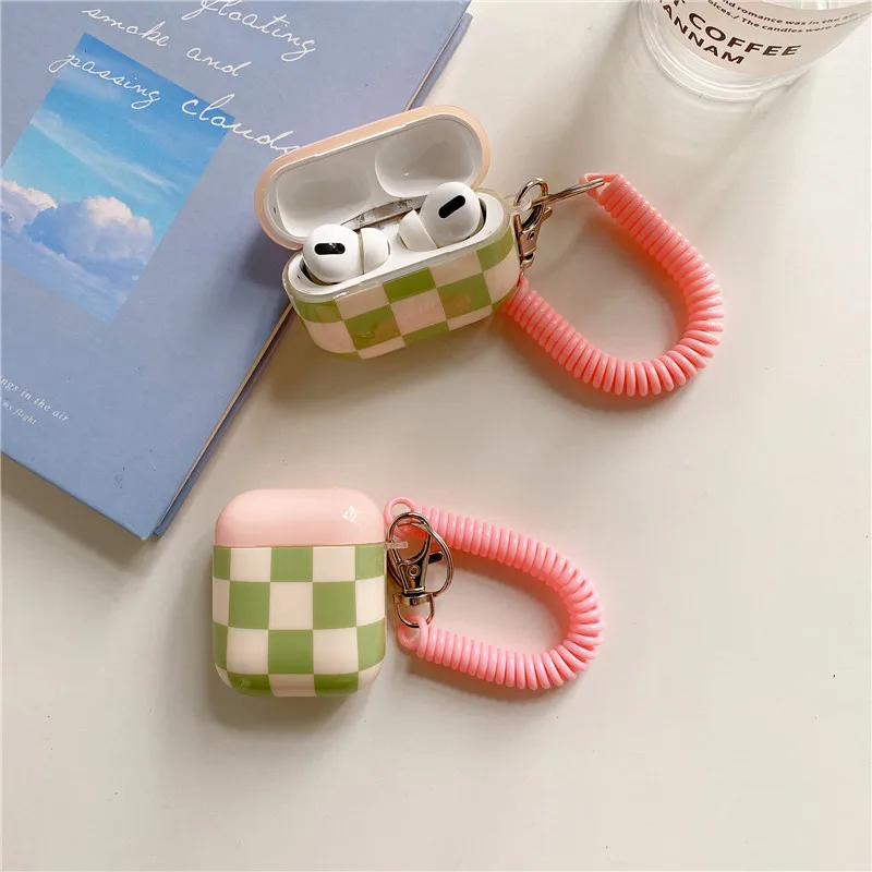 

Korean Checkerboard Lattice Earphone Charging Cute Cover for AirPods 1 2 3 Pro Wireless Earphone Bling Bracelet Chain Case Gift