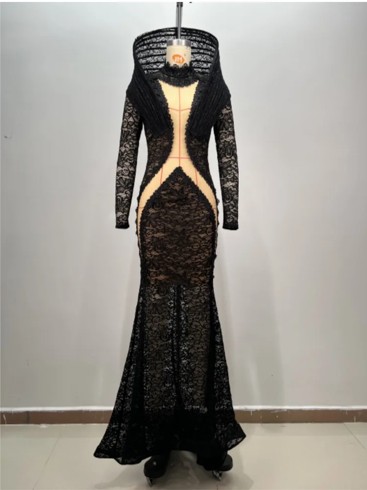 Элегантное Вечернее Платье-русалка черного цвета женское кружевное модное