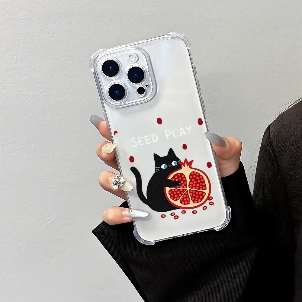 Фото Для iPhone 17 16 15 14 13 12 11 Pro Xs Max Air 16e 7 8 6 6s Plus XR SE 2020 2022 Чехол Cat Pomegranate Силиконовый противоударный чехол №3