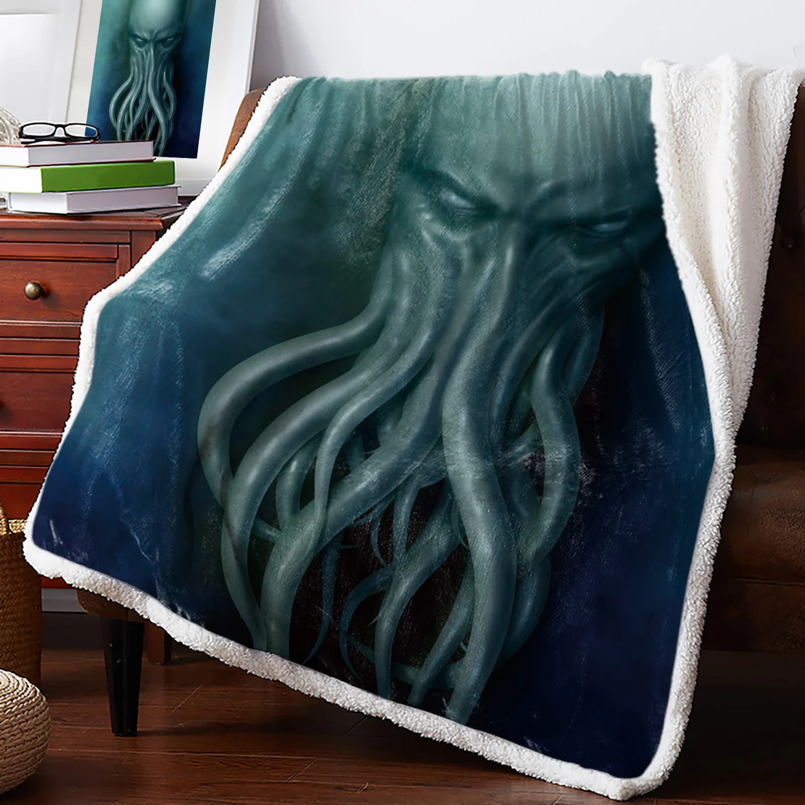 

Sea Octopus Retro Cthulhu Sherpa Blanket Double Thick Velvet Flannel Bedspreads Office Nap Throw Blanket Sofa Cover Bedding