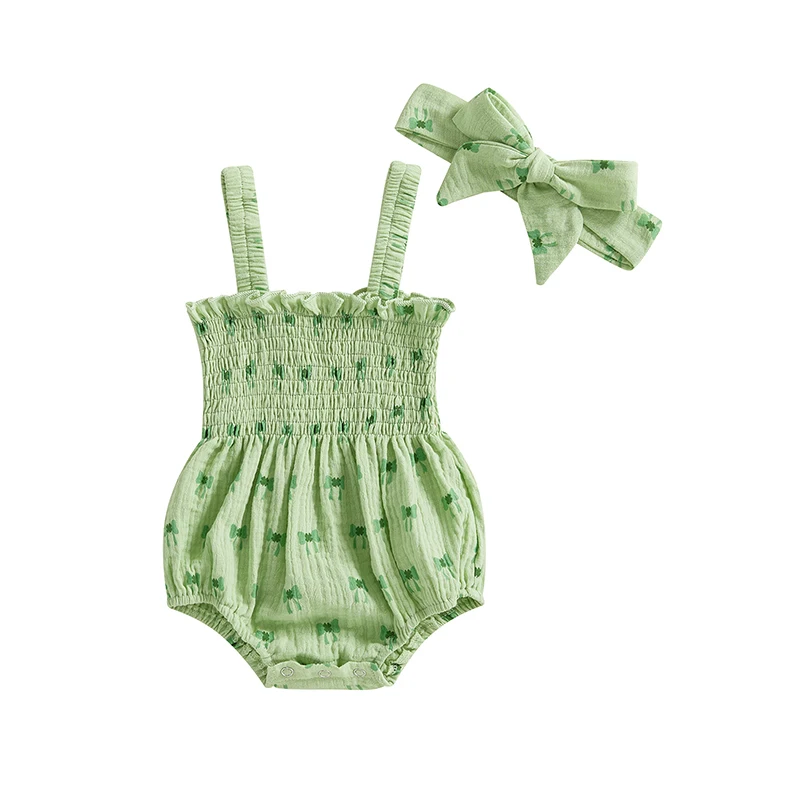 Летний комбинезон для маленьких девочек боди без рукавов с гофрированным бантом