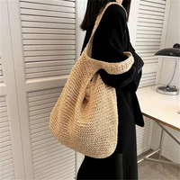new one shoulder straw woven bag mori series hand woven bag leisure and versatile high capacity shopping beach bag womens bag