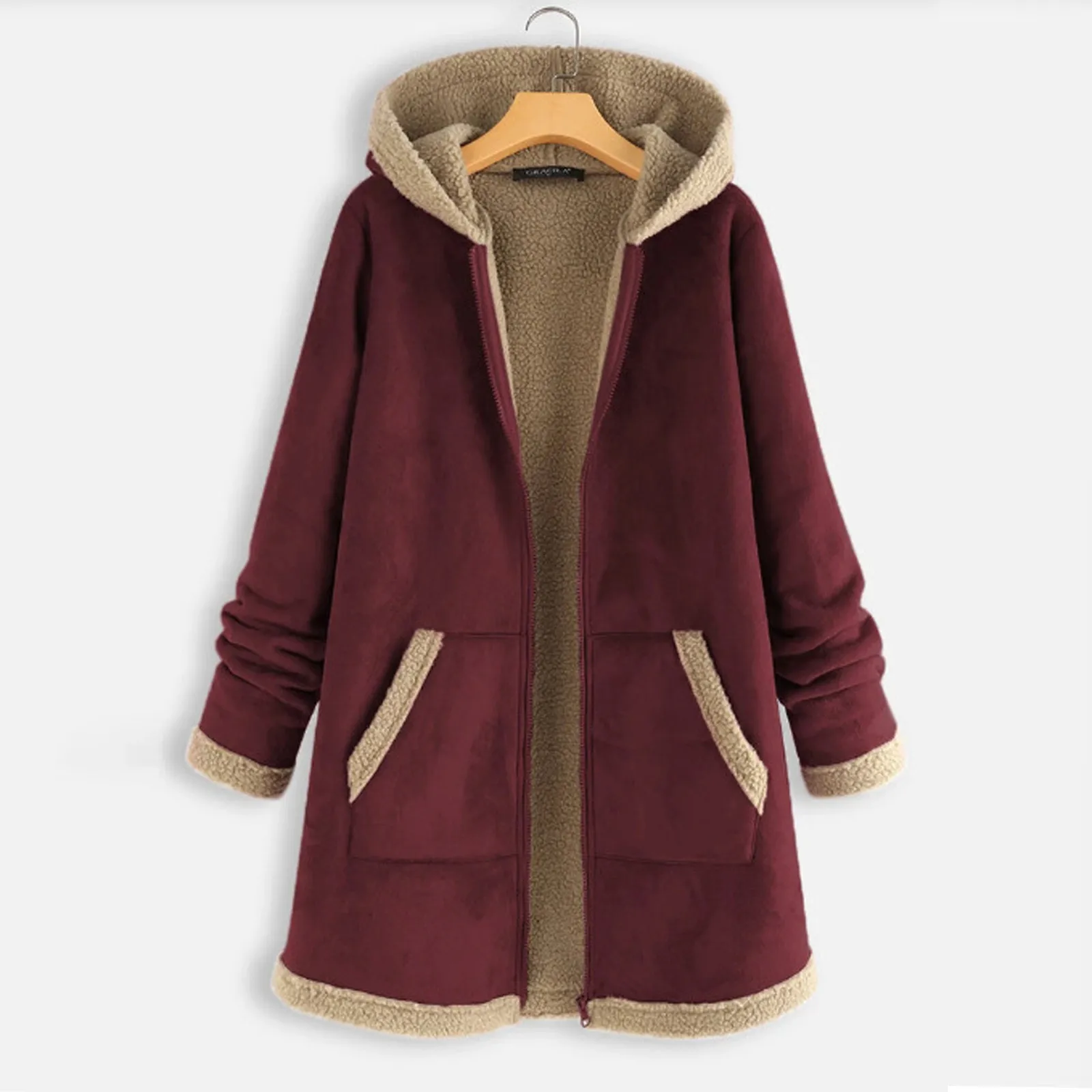 

Women Vintage Cat Print Fleece Hooded Zipper Long Sleeve Thick Coat