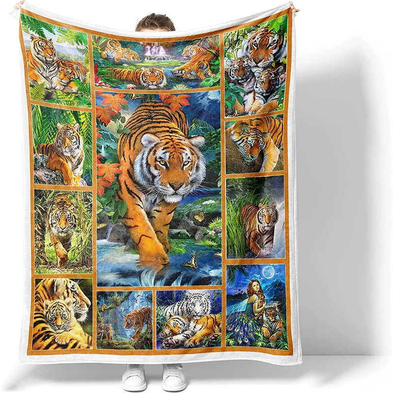 

Lion Tiger Panther Dinosaur Throw Blankets, Ultra Soft Lightweight Plush Flannel Throws for Men Women Boys Girls Kids
