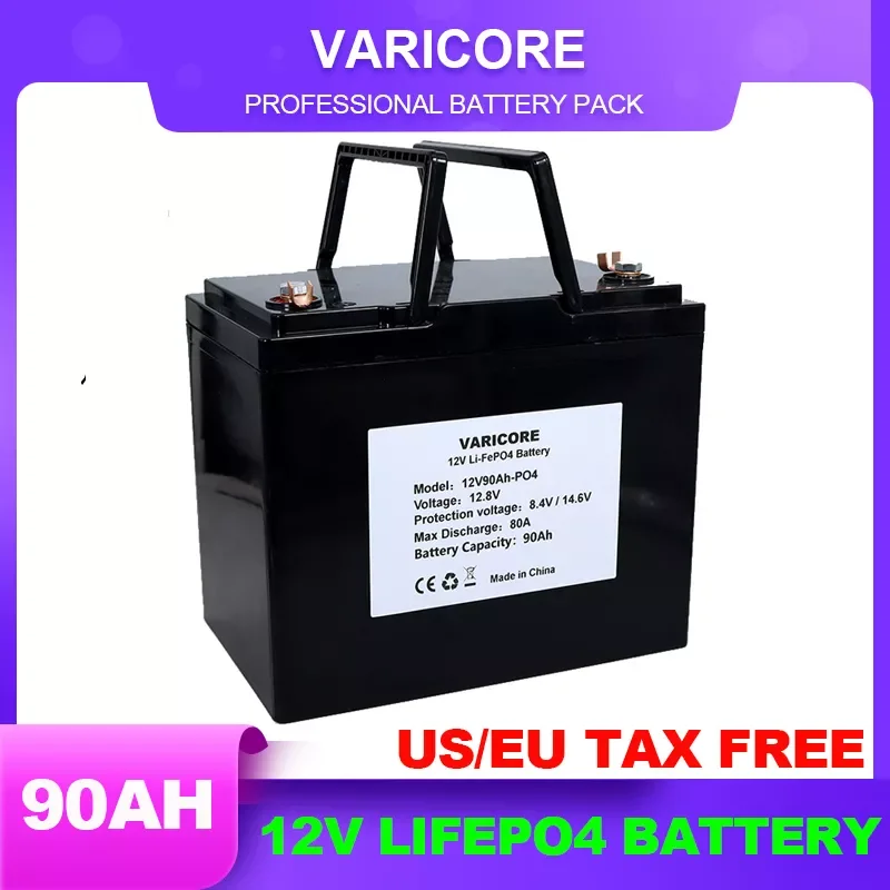 

2023New 12.8V 90Ah LiFePO4 Cell Max 3C 270A Discharge Battery for 12V Electric car RV Solar Energy storage system batteries Tax