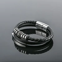 fashion multi layer pu leather bracelet magnetic buckle mens beaded bracelet english lettering chain jewelry accessories