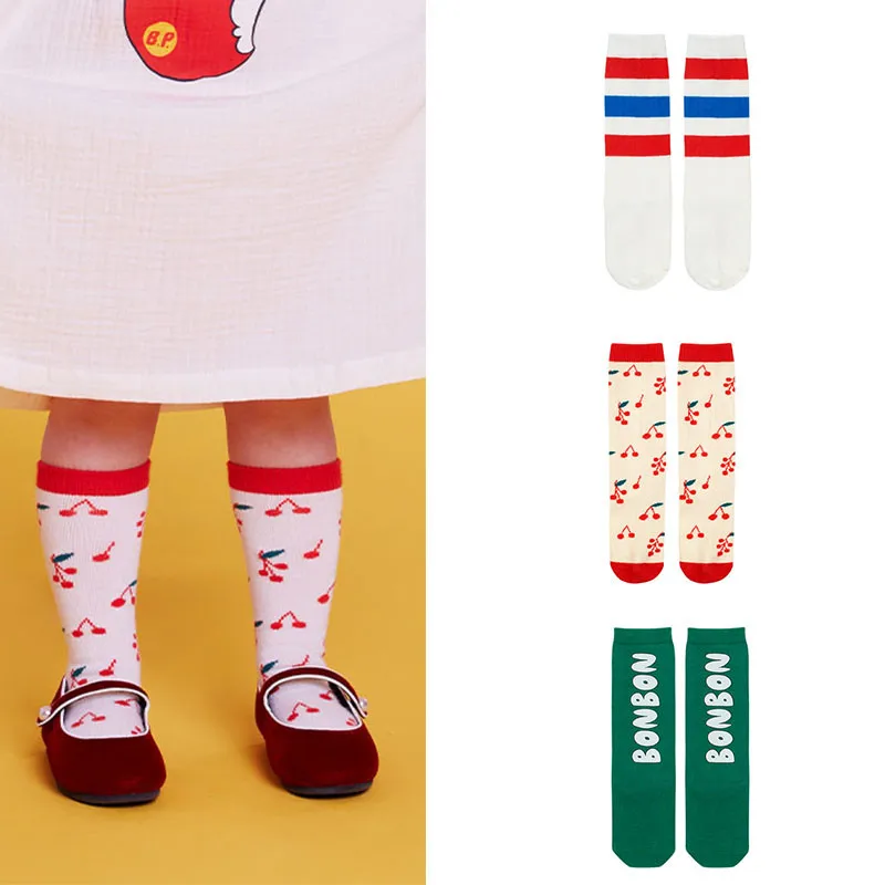 

EnkeliBB Kids Girls Fashion Cartoon Socks Super Beautiful Children Girls Cherry Pattern Tube Socks Brand Design Stylish Cotton