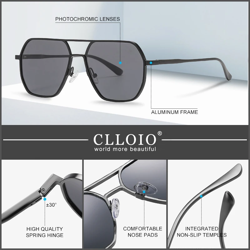 CLLOIO New Fashion Aluminum Photochromic Sunglasses Men Women Polarized Sun Glasses Chameleon Anti-glare Driving Oculos de sol 5