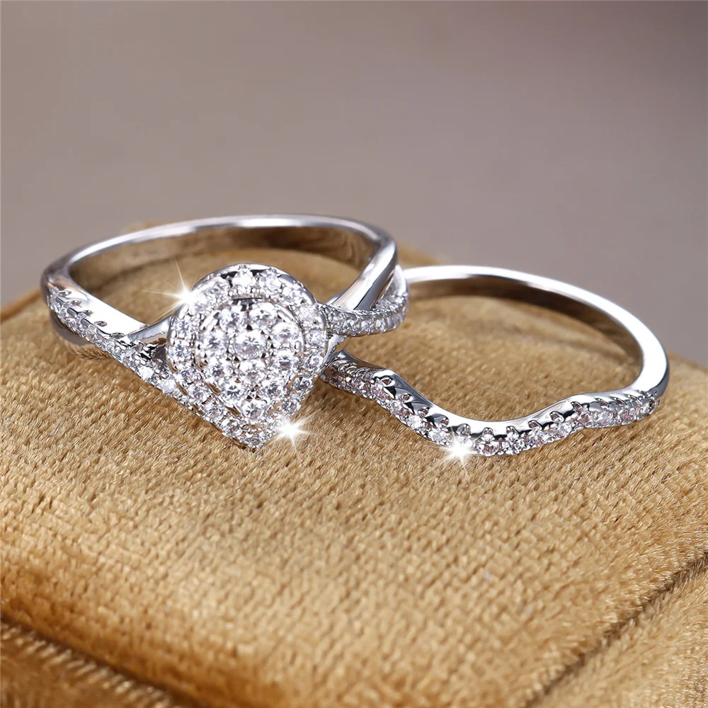 Роскошный женский кристалл с белым цирконом комплект обручальных колец