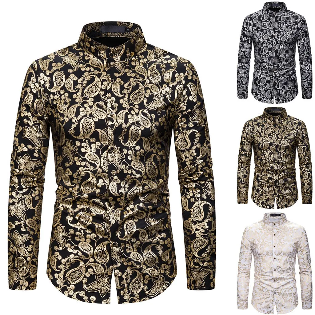 

Рубашка мужская с отложным воротником, маленький размер, повседневная с длинным рукавом, с принтом джентльмена, Длинная свадебная блуза на ...