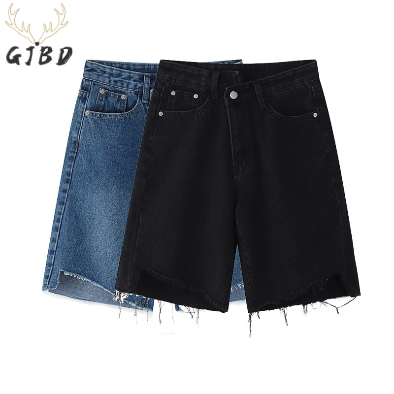 

Baggy Black Women's Straight Denim Shorts High Waist Street Vintage Pants Chic Design Casual Fashion Ladies Wide Leg Jean Shorts