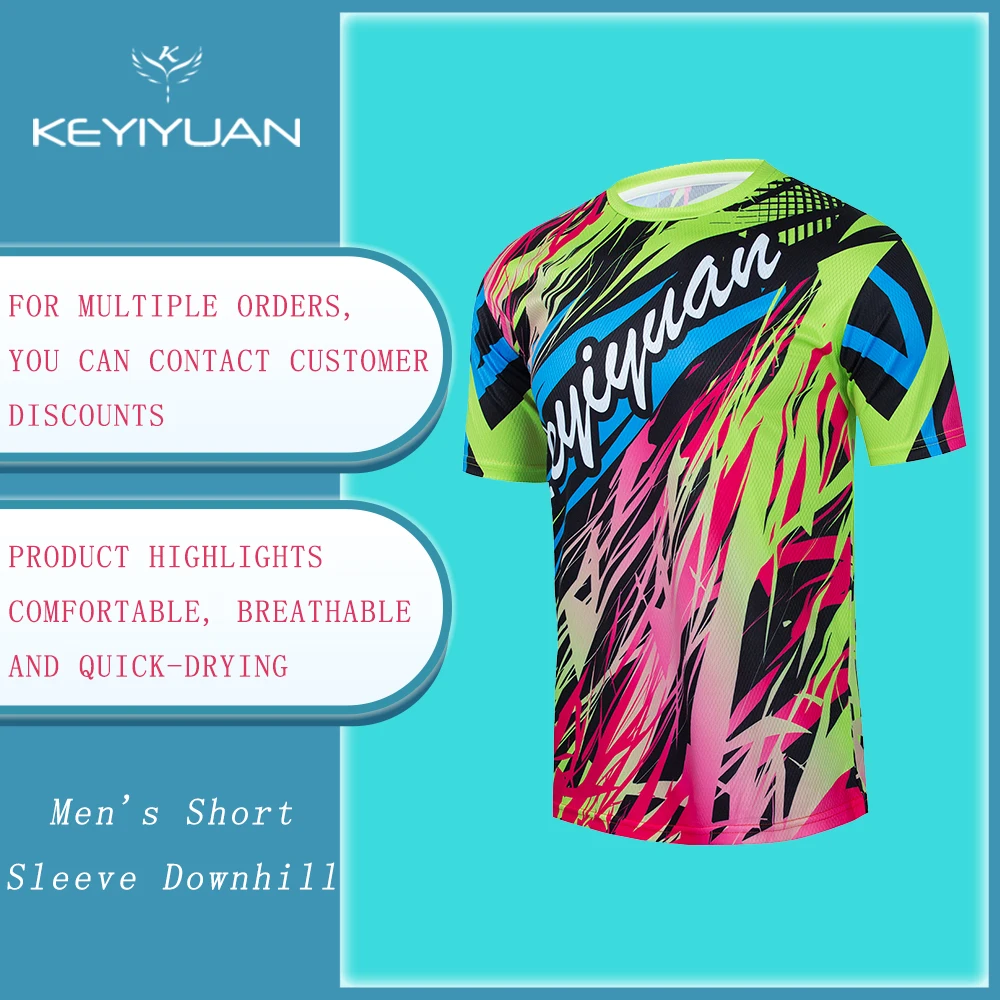 

KEYIYUAN Short Sleeve Mtb T-shirt Men Mountain Bike Jersey Tops Road Bicycle Cycling Downhill Shirt Maillot Motocross