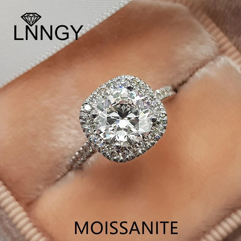 

Lnngy 925 Sterling Silver Finger Rings 8mm Round Brilliant Cut Micropaved Cushion Shape Halo Moisssanite Engagment Ring Jewelry