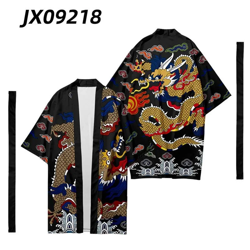 Летнее Длинное кимоно с принтом китайского дракона кардиган стильная модная