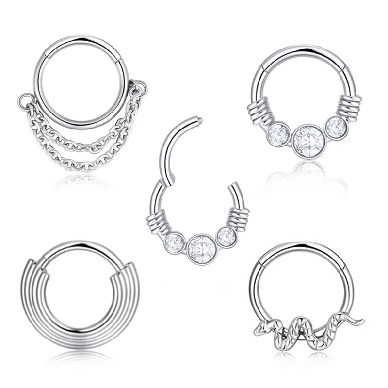 

1pc Surgical Steel Nose Ring Hoop Earrings Clicker Septum Piercing Hinged Segment Ear Cartilage Helix Tragus Body Jewelry 16G