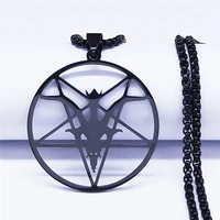 satan to pentagram sheep head chain necklace stainless steel men black color long necklaces jewelry collares largos nxs06