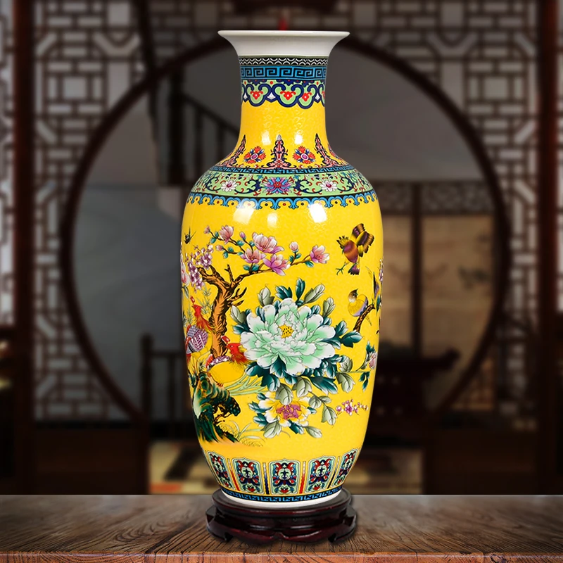 

Jingdezhen Antique Enamel Big Floor Vase With Flowers And Birds Pattern Ancient Ming and Qing Porcelain