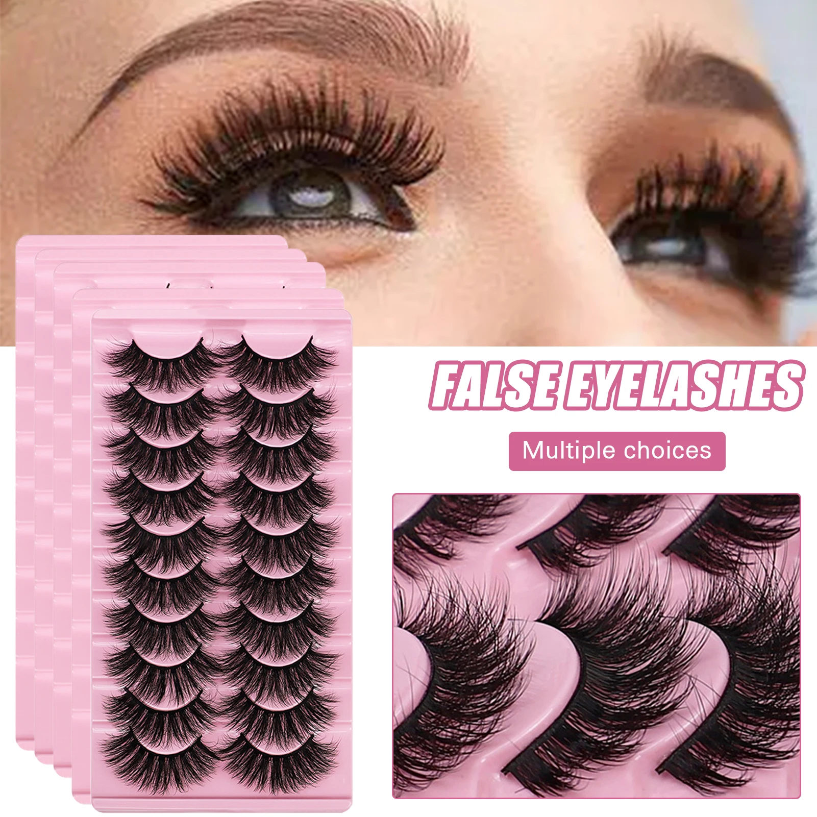 

10 Pairs Fake Eyelashes 3D Handmade Natural Long Thick Fluffy Artifical Lashes Women Faux Eyelashes Set SEC88
