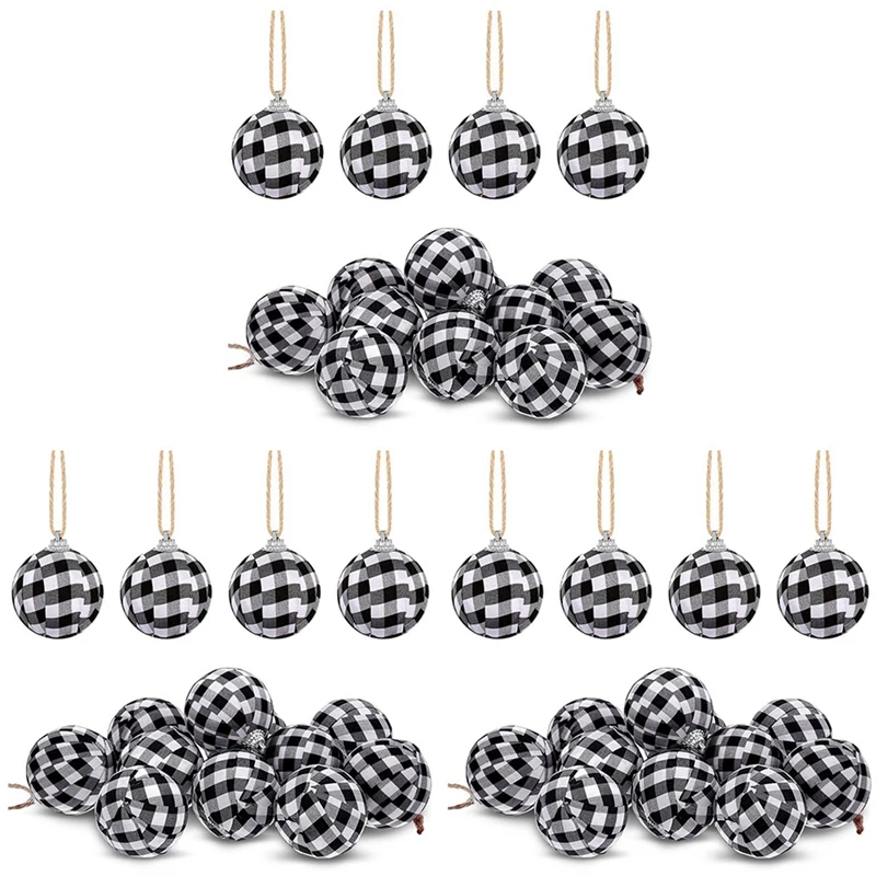 

36Pcs Buffalo Plaid Fabric Ball Christmas Fabric Wrapped Balls Christmas Hanging Ornament For Halloween Party Decor