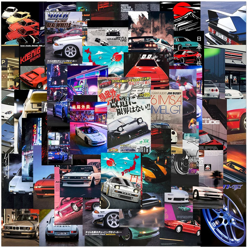 

10/30/50pcs Vintage JDM Retrofit Racing Car Poster Stickers for Kids Toys Waterproof DIY Phone Helmet Motorcycle Cool Sticker