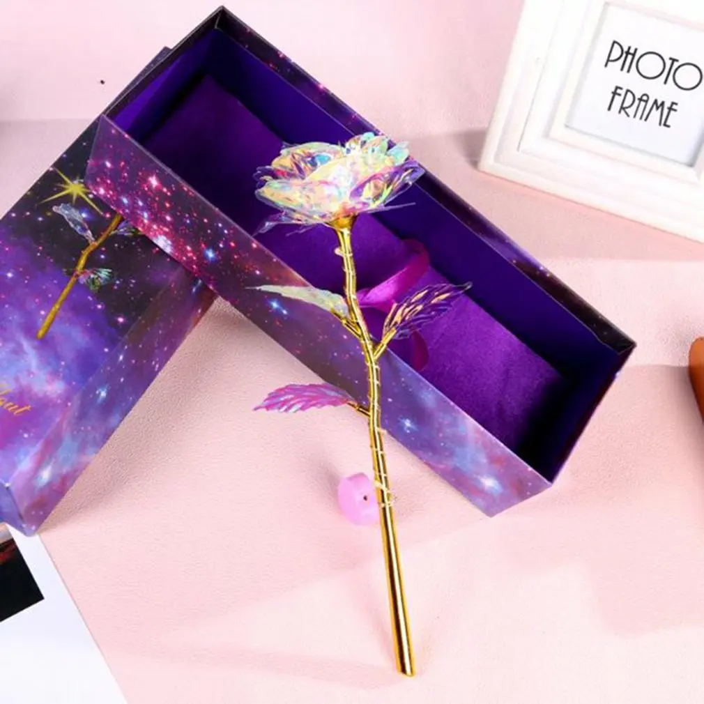 1 Set Galaxy Gold Foil Simulation Rose Flower Valentine's Day Lovers' Gift Romantic Flower Love Base Birthday Anniversary Gift