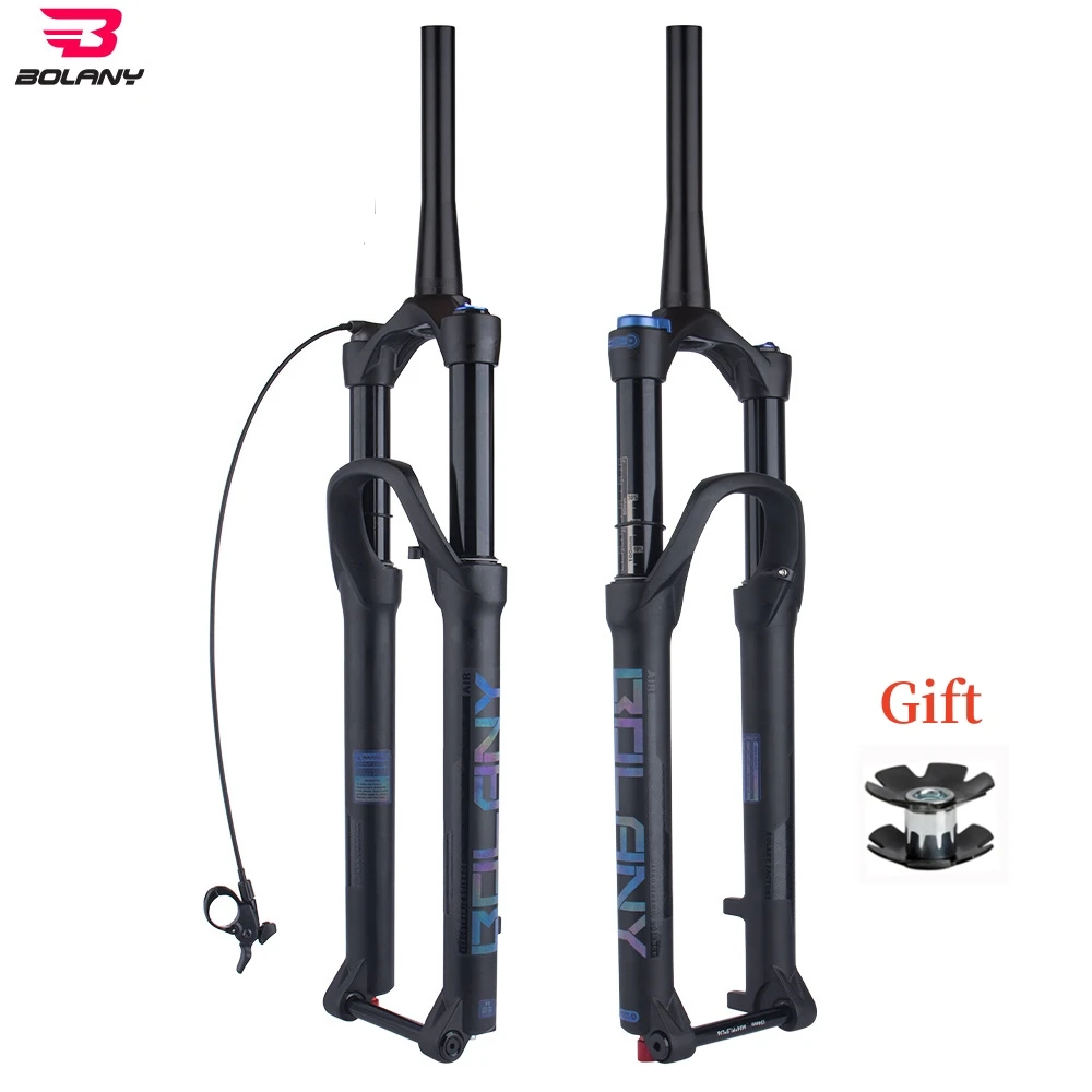 

BOLANY 27.5 29 Mountain Bike Suspension Fork 34mm Inner Iube MTB Air Fork Thru Axle 15*100/110mm Rebound Adjust 140mm Travel