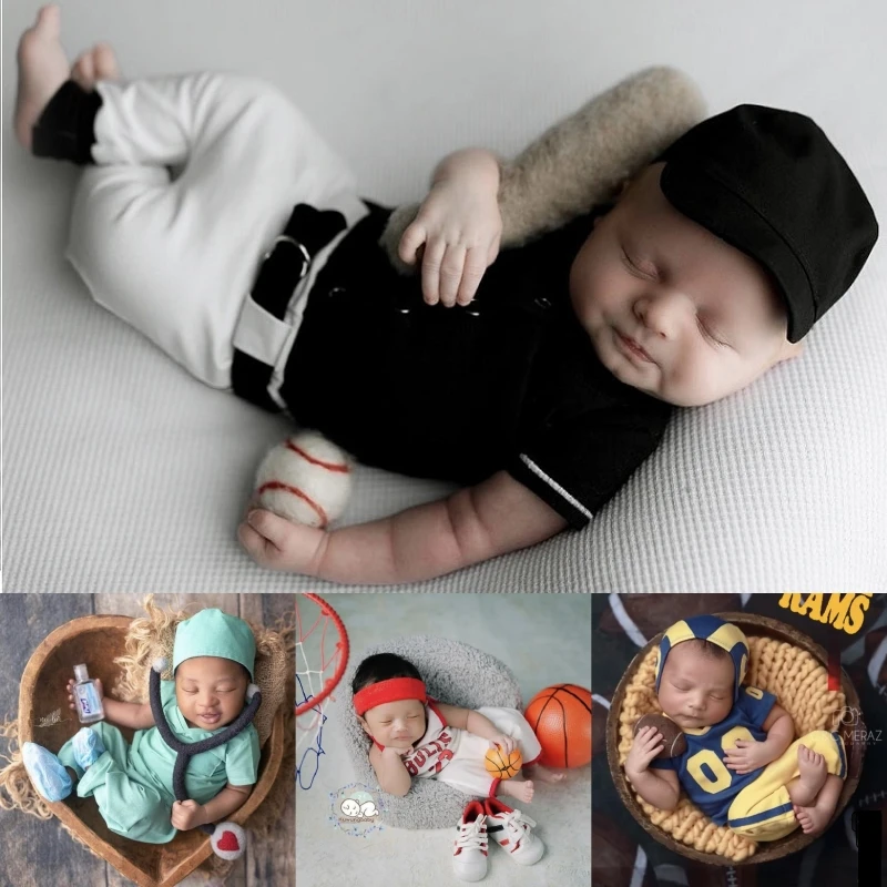 

Реквизит для фотосъемки новорожденных детей спортивный Баскетбол Бейсбол врачи атлетики набор одежды студийная съемка Фото аксессуары ре...