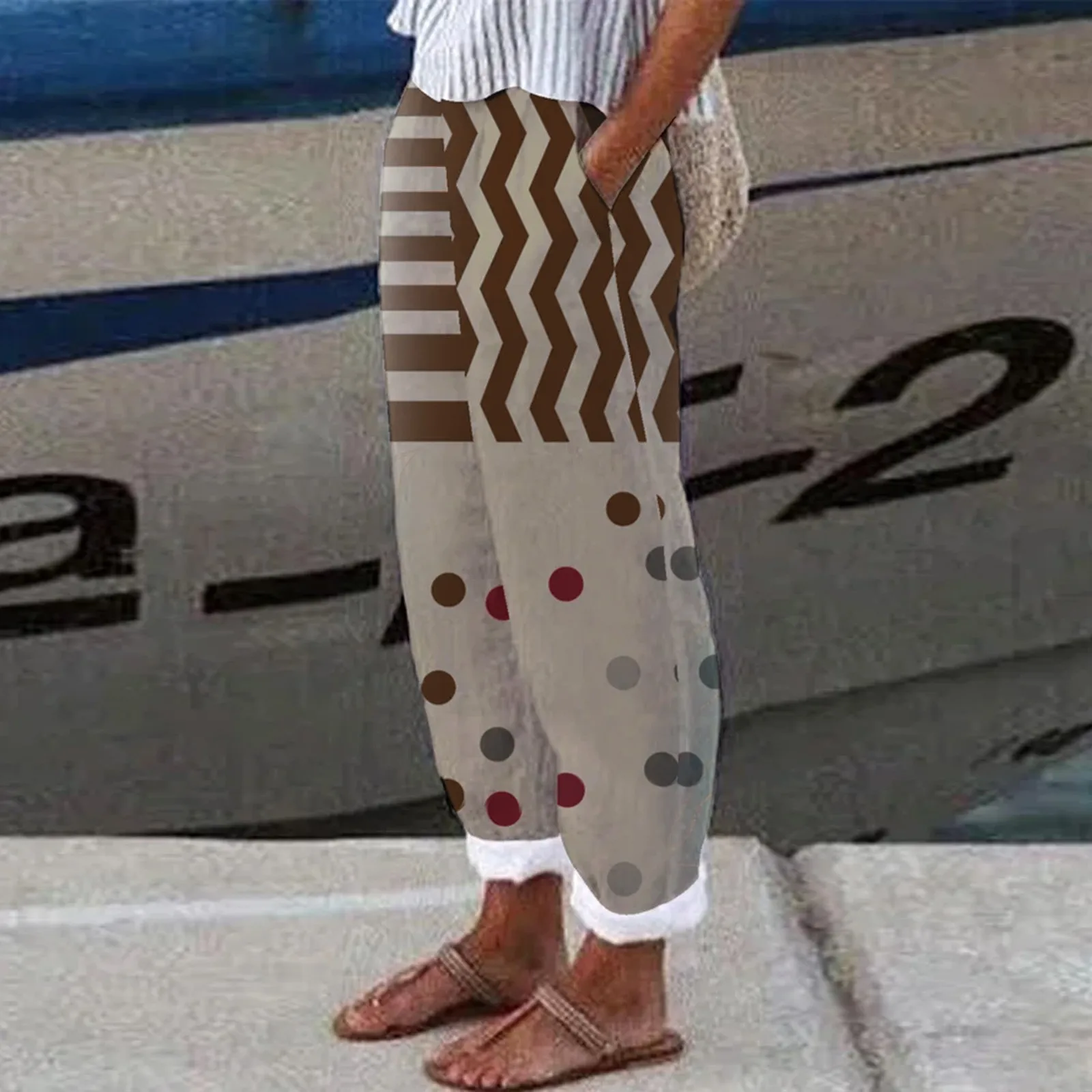 

Брюки женские из хлопка и льна, элегантные винтажные штаны с цветочным принтом, с карманами, прямые свободные брюки в стиле бохо с широкими штанинами