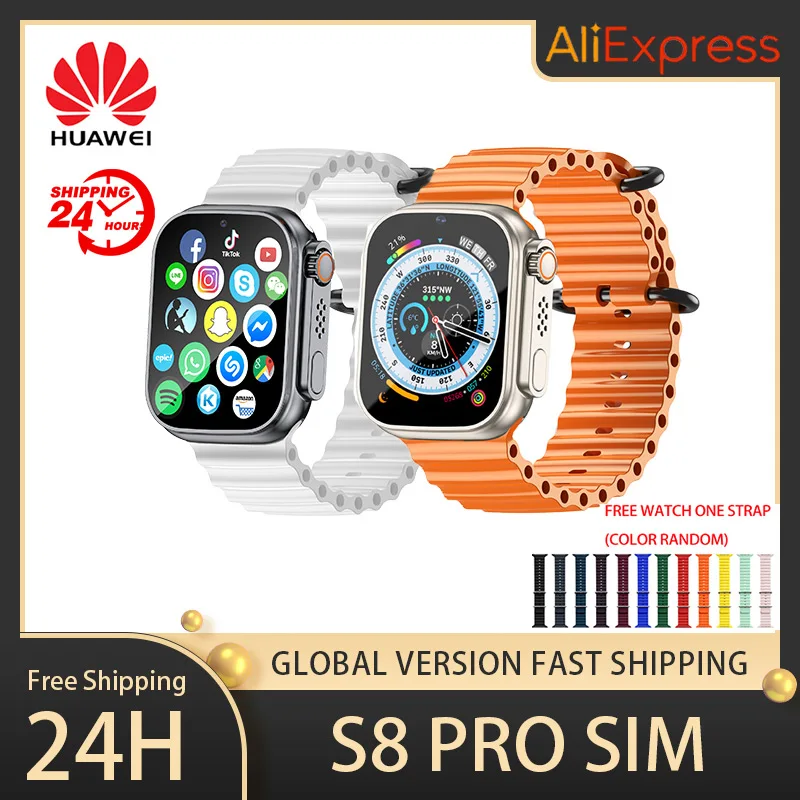 Huawei S8 Pro 5G SIM Card 8GB Smart Watch WIFI Bluetooth Video Calls Waterproof Fitness APP Download NFC Face ID GPS IOS Android