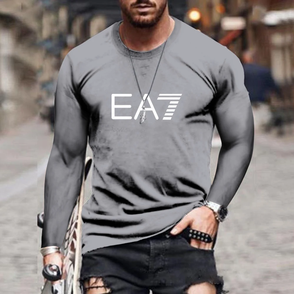 

New 3D English digital digital printing round collar long sleeve Men's short sleeve T-shirt men's clothing top