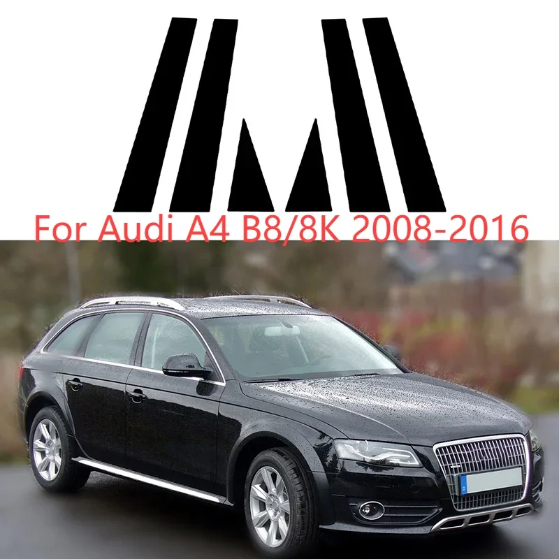 

Глянцевые черные стойки на стойки, накладки на окна, двери, наборы наклеек, автостайлинг, подходит для Audi A4 B8/8K 2008-2016 B9/8W 2016-2023