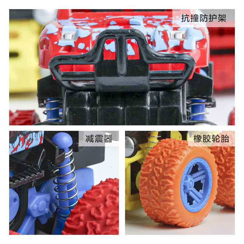 Q Version Alloy Car Inertia Four-wheel Car Drive Big Foot Off-road Vehicle Pull Back Toys for Kids 2 To 4 Years Display Gifts