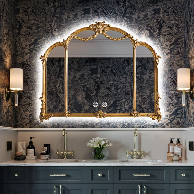 

Gold Living Room Mirror Lights Vintage Bathroom Folding Magnifying Mirror Wall Aesthetics Specchio Home Decoration GPF35XP