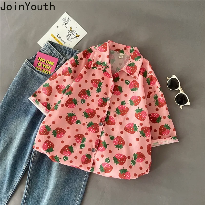 Женские топы Joinyouth рубашки с клубничным принтом свободные повседневные уличная