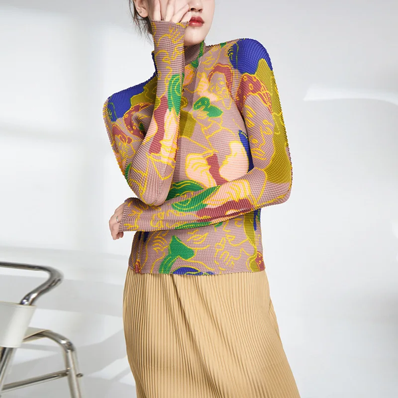 

Новинка осени 2023, футболка с длинным рукавом и принтом, плиссированный топ