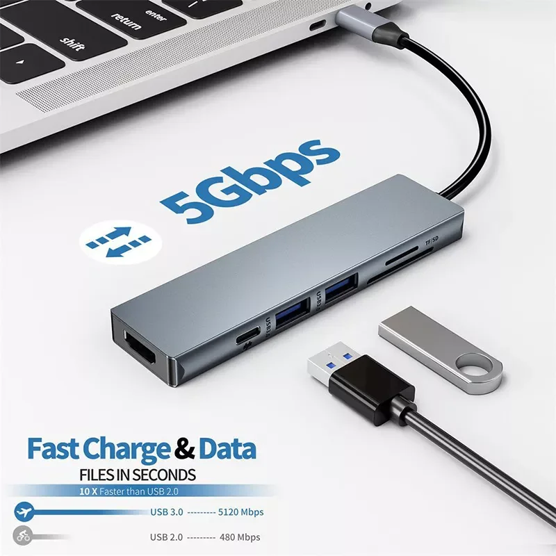 

Usb-хаб высокоскоростной 6-портовый USB 3,0 разветвитель типа c 5 Гбит/с для ПК, компьютерные аксессуары, многопортовый концентратор 6, USB 3,0, порт s ...