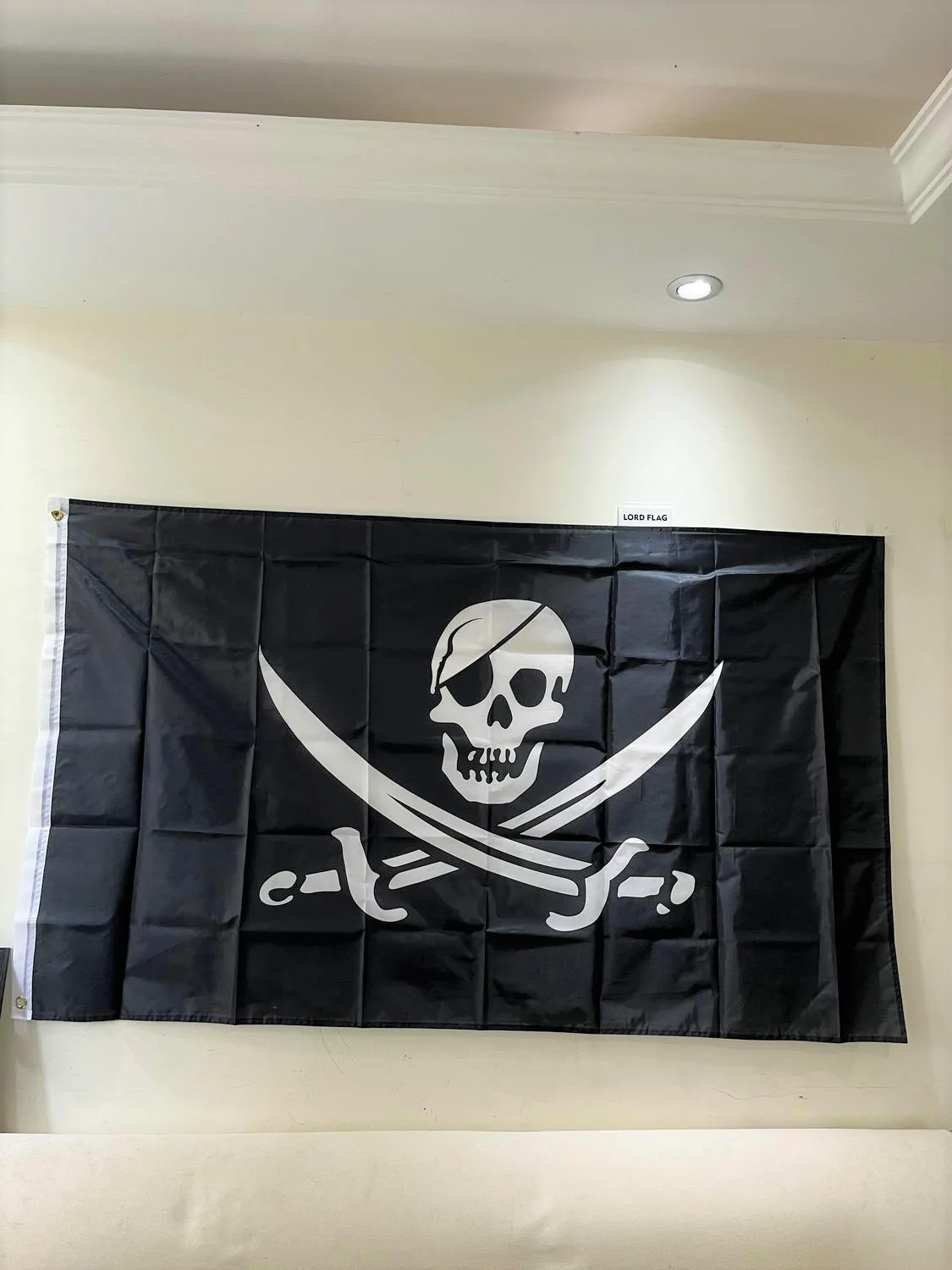 

Free Shipping Jolly Roger Skull Bones And Cross Sabres Swords Pirate Flag 90X150cm Jack Rackham Brethren of Coast Pirate Flag