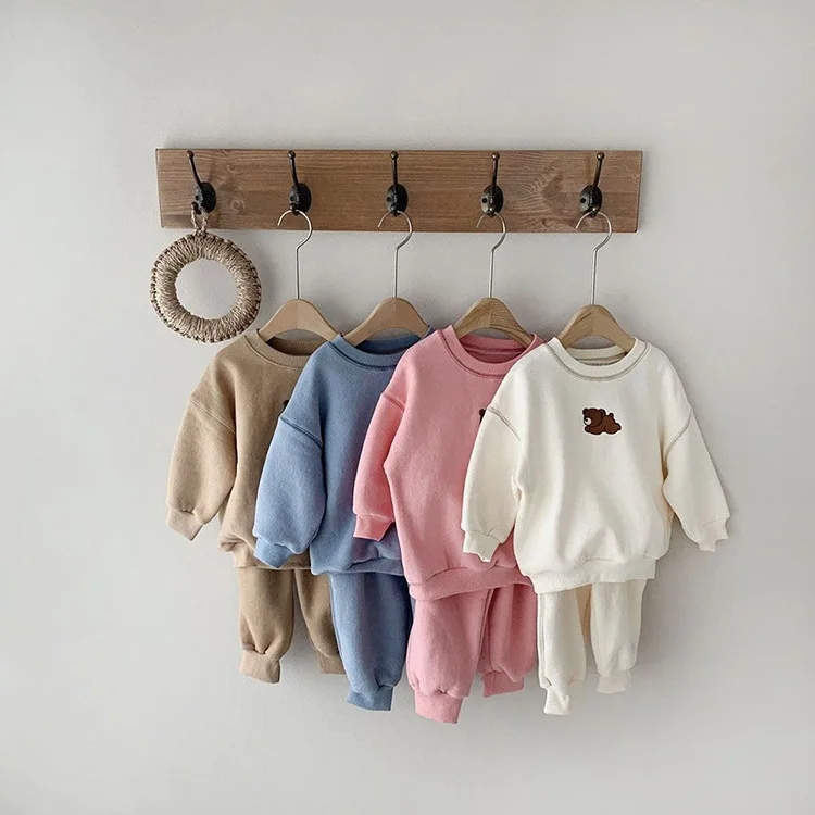 

Spring and autumn boys and girls embroidery cartoon bear long-sleeved pullover baby clothes trousers casual sports suit