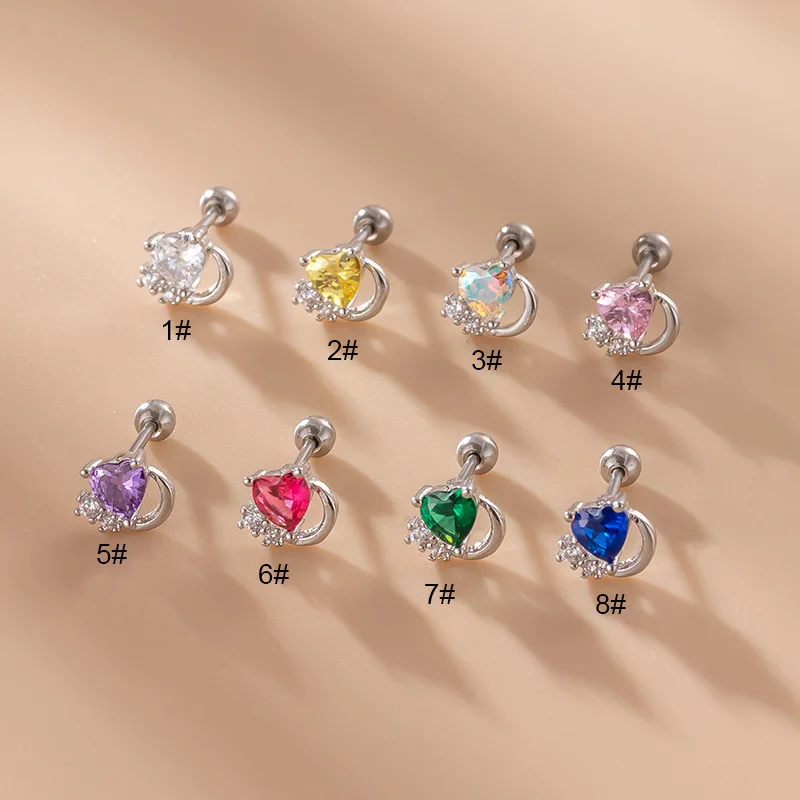 

1PC 20G Stainless Steel Mini Zircon Colorful Heart Cartilage Piercing Stud Earring For Women Tragus Piercing Earring Jewelry