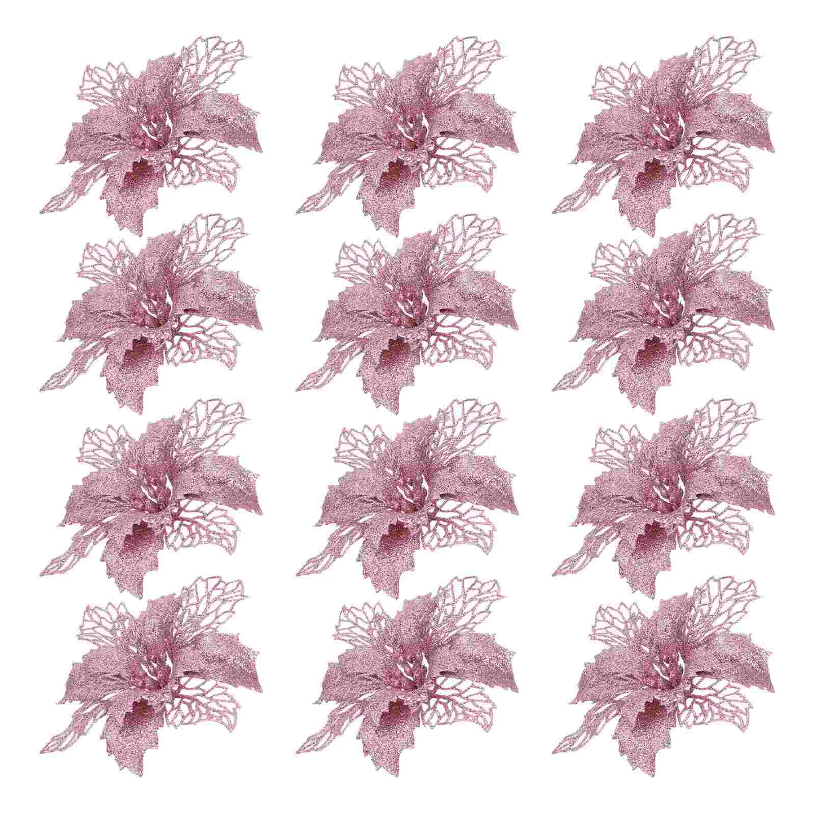 

Poinsettia Christmas Flowers Glitter Artificial Tree Flowerwreath Picks Hollowfake Artificiales Flores Ornament