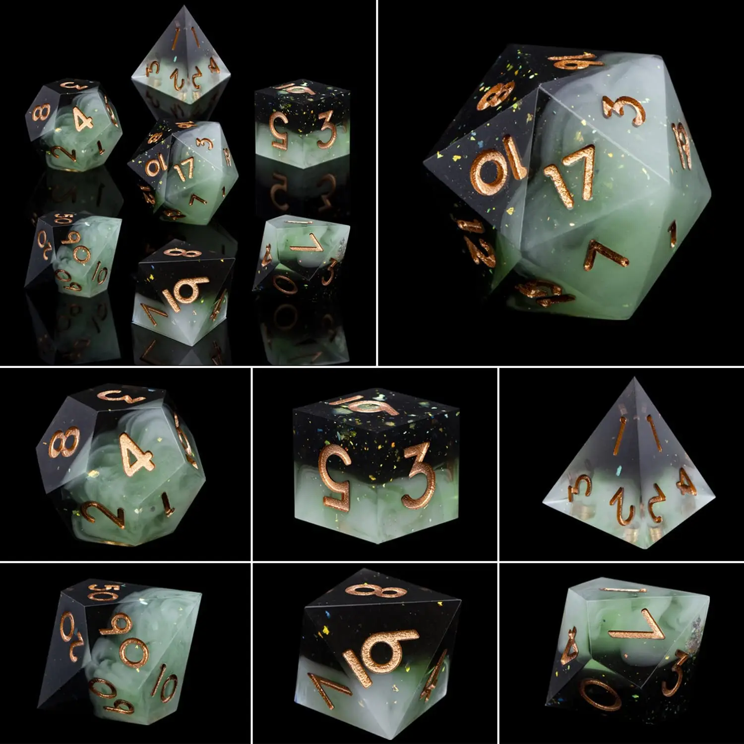 Зеленые и черные военные кости с острыми краями D20 ролевая игра полигедрал D набор