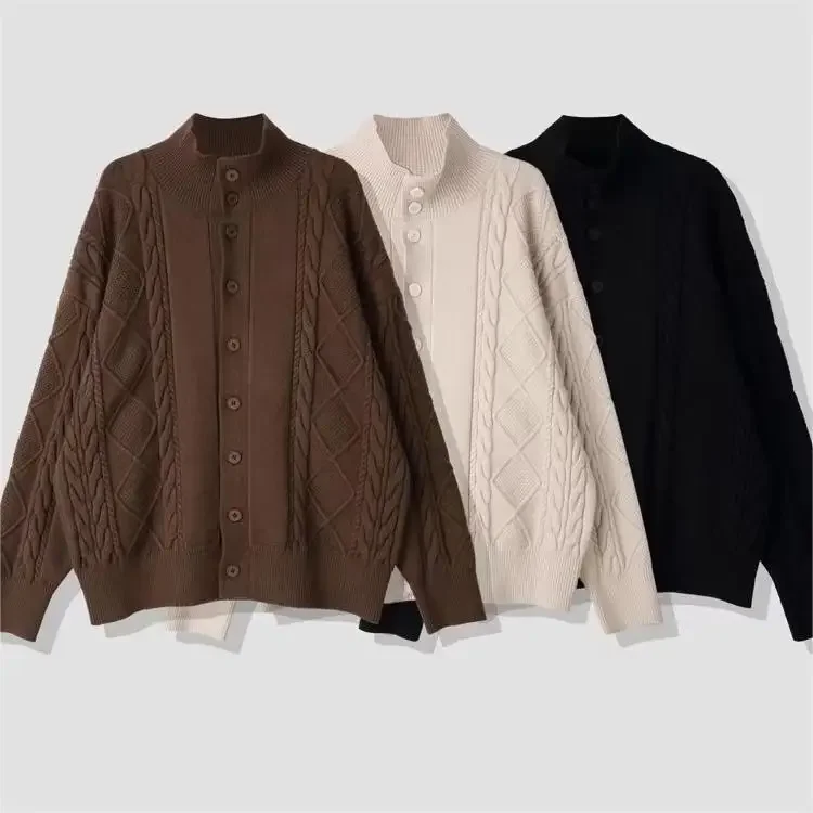 Осенне-зимний вязаный кардиган с воротником-стойкой мужской свободный