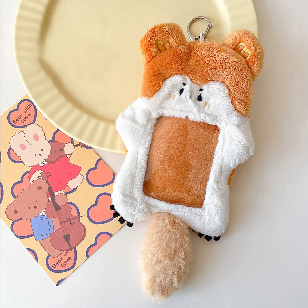 

New Plush Squirrel Card Set Kawaii Plush Kpop Holder Cute Bear Idol/Postcards Storage Card Bag Collect Organizer Bag Pendant