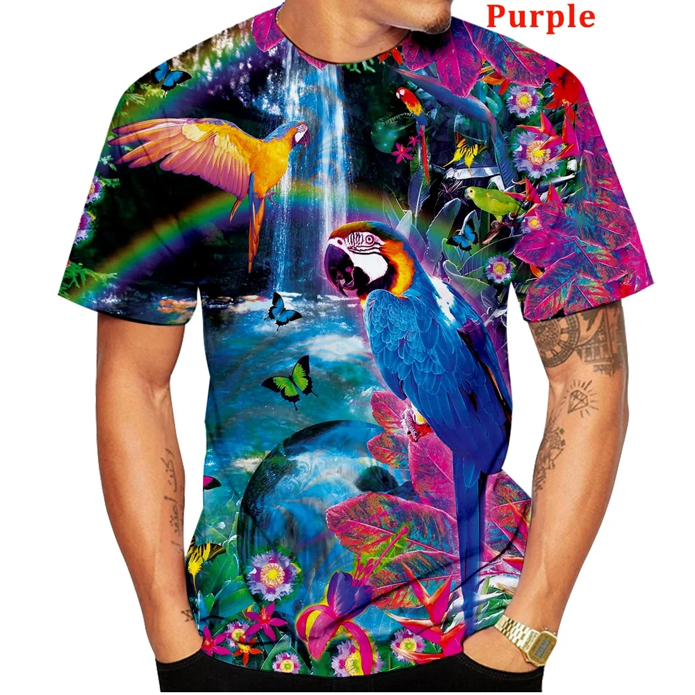 

Fashion Original Men and Women T Shirt 3D Parrot Brid Animal Patterned Print T Shirt Novelty Stylish Personality Flower T Shirt