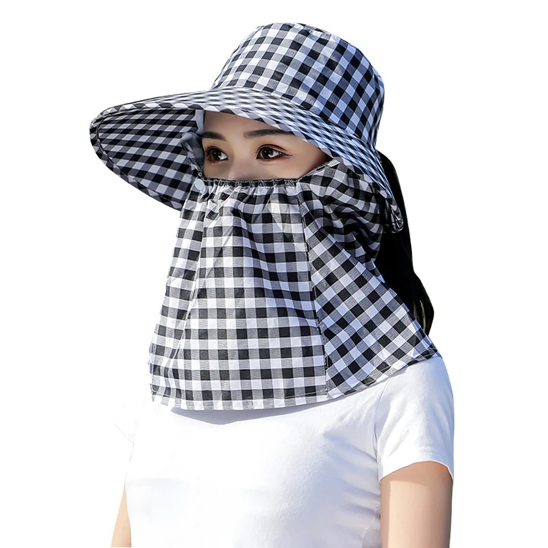 

Women's Anti Ultraviolet Beach Hat Sun Visor Folding Curling Wide Edge Plaid Pattern Hat Summer Women's Hat Straw Hat