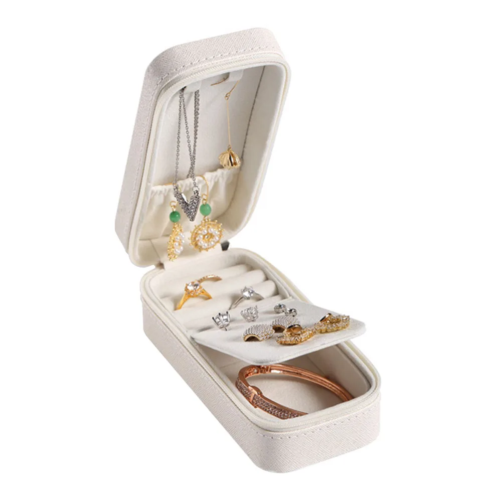 

Case Rings Bracelet Compartment Home Storage Organizer Rectangle Earring Necklace Travel Portable Small Fashion Jewelry Box