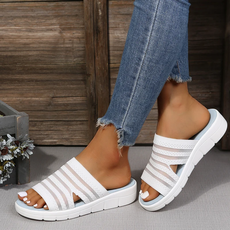 

Шлепанцы женские сетчатые, мягкие сандалии на танкетке, дышащие, Повседневная Удобная прогулочная обувь, сланцы, лето 2022